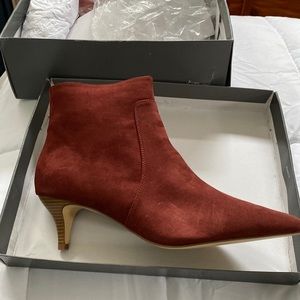 Suede bootie, more burgundy
